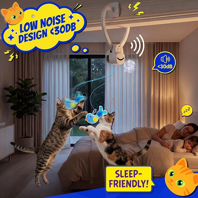 CATPICK Interactive Cat Toys for Indoor Cats - Automatic Flying Bird & Mouse Doorway Hanging Toy, USB Rechargeable Electric Kitten Toy for Hunting Instinct, Enrichment & Exercise, 2 Birds & 1 Mouse