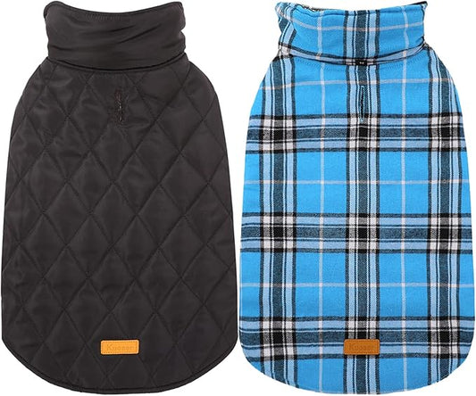 Kuoser Waterproof Dog Coat, Reversible Dog Jacket for Medium Dogs, Adjustable Durable Doggie Winter Coat Warm Puppy Cold Weather Apparel from Small to Large Breed, Blue M