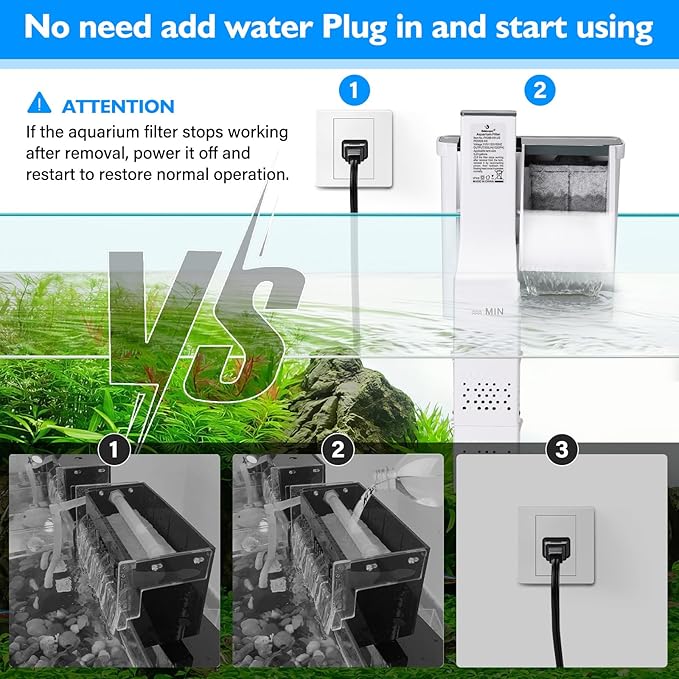 fishkeeper Aquarium HOB Filter 132 GPH for 5-20 Gallon Fish Tank Filters with Auto Start Hang on Back Aquarium Filter Power Waterfall Suspension Oxygen Pump (4W)
