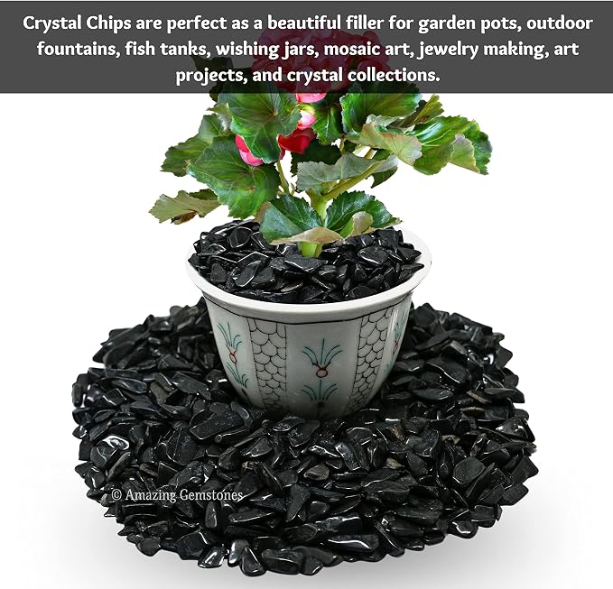 Amazing Gemstone Black Agate Crystal Chips Aquarium Gravel Rocks - Black Agate Chips Bulk Fish Tank Gravel, Small Tumbled Stone Chips and Tiny Crystals for Decoration (Natural AAA Grade Gemstones)