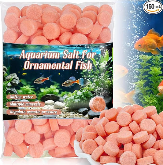 MAQIHAN 150 Tablets Aquarium Salt - Aquarium Salt Freshwater for Freshwater Tank Koi Pond Salt for Koi Fish, Goldfish, Guppies, Mollies, Scats, Monos