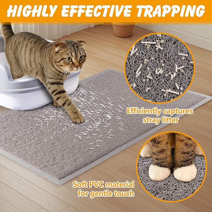 Cat Litter Mat, 35.5x23.6 in Litters Box Mat Waterproof Non-Slip Easy to Clean Washable Trapping Mat for Kitty(Gray)