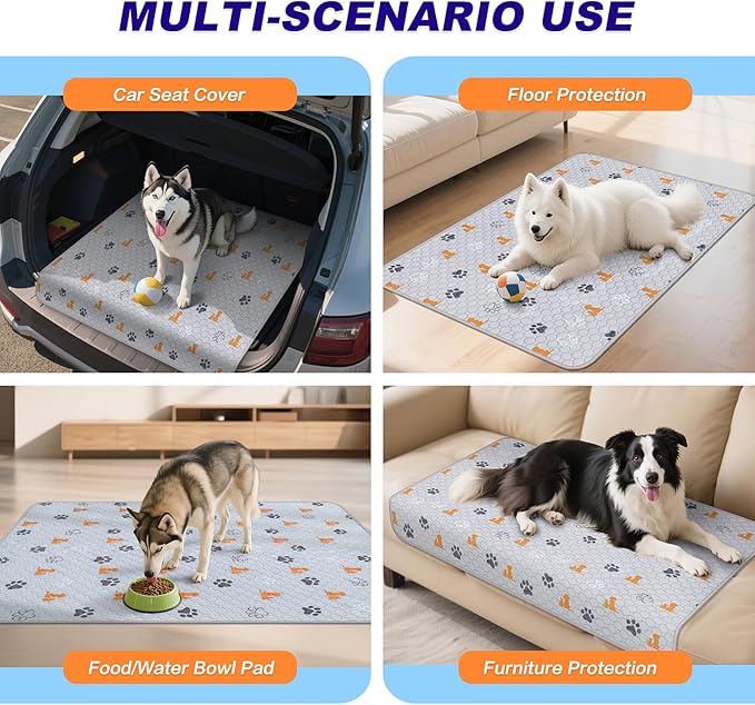 WanpeeGoo Washable Pee Pads for Dogs, 4 Pack Absorbent Reusable Training Dog Pads Pet Puppy Pads, Non-Slip Potty Pads for Whelping, Playpen, Crate, Bed, Orange, 18"x24"