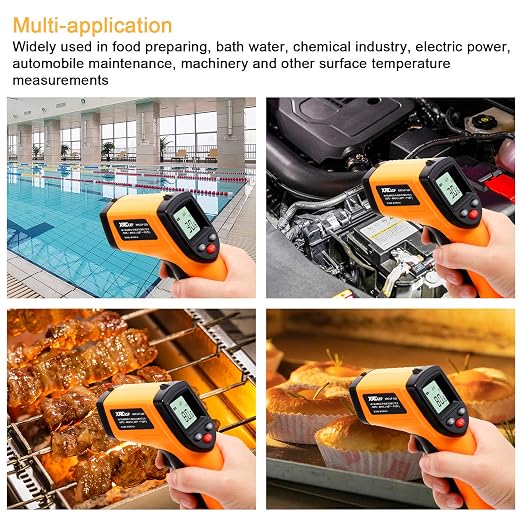 Digital Infrared Thermometer Tool Gun with Adjustable Emissivity Non-Contact Laser Temperature Gun with Max/Min Measure for Kitchen Cooking Industry Automobile -58°F ~ 752°F