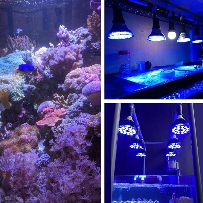 LED Aquarium Lights Bulb, 18W Saltwater Aquarium Light, Aquarium Plant Lights Fish Tank Bulb with 6 Band Full Spectrum, Fish Tank Light for Fresh Water Light Multi Color,
