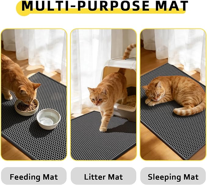 Cat Litter Mat, 30"X24" Large Double Layer Litter Trapping Mat, Waterproof/Urineproof, Easy to Clean Kitty Litter Mats for Floor, Scatter Control (Black-2Pack)