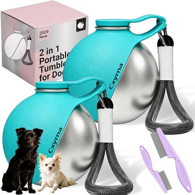 2 in 1 Portable Tumbler for Dogs, 2026 New 10Oz Stainless Steel Dog Water Bottle with Silicone Foldable Bowl, Leak-Proof 2 in 1 Portable Small Dog Water Bottle for Walking, Hiking & Travel (2PCS-Blue)