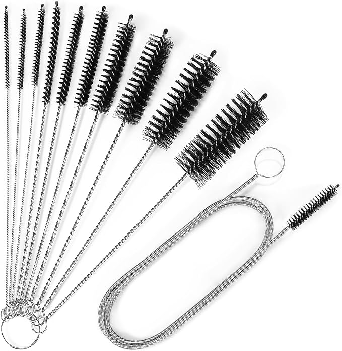 Ixiaoyoo 11 Pcs Cleaning Brushes Set, 8 Inch + 60 Inch Cleaner Brushes | Black Nylon Brushes Kit for Bottles, Tumbler, Sippy Cups, Pet Waterers, Drinking Straws, Pipes, Sink Drain, Fish Tank, Hose