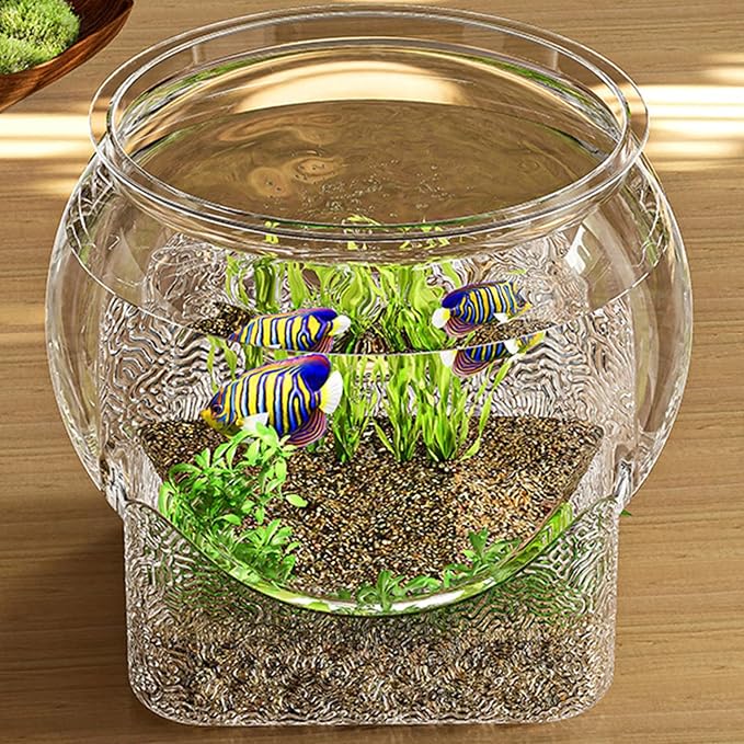 Fish Bowl P-lastic, Clear Round Shatterproof Desktop Aquarium Betta Fish Bowl for Centerpiece Home Decor