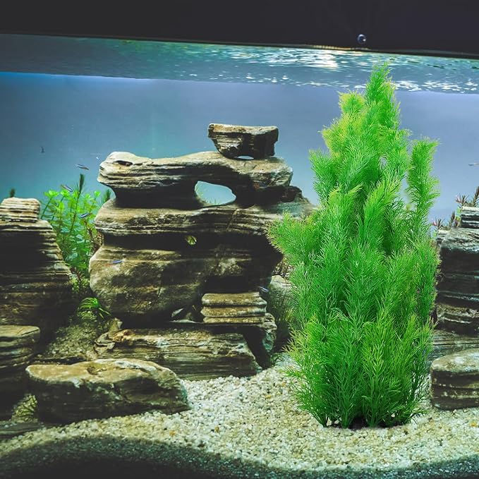 kathson Aquarium Plants Plastic Realistic Tall Fish Tank Plant Decorations Seaweed Fish Tank Decor Artificial Plants Ornament for Aquarium Extra Large 21.7 Inches (Green,2 PCS)