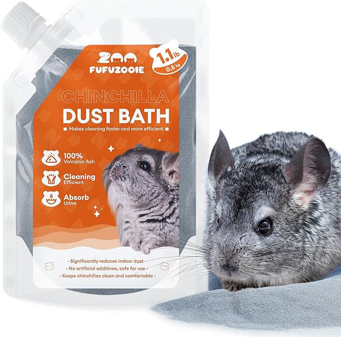 Chinchilla Dust Bath – Gentle Dusting Powder for Chinchillas, Hamsters, Gerbils & Small Pets – Natural Sand Bath for Healthy Fur – 18oz (Grey)