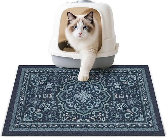 Unicorn Catcher Cat Litter Mat 24" x 15" Non-Slip Litter Box Mat Washable Litter Catcher Mat for Litter Box Indoor Food Mat Supplies Essentials,Navy Blue