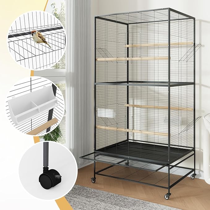 Garvee 66in Extra Large Bird Cage, Rolling Parrot Cage with Feeding Accessories, Metal Parakeet Cage for Parrots, Parakeets, Conures, Parrot