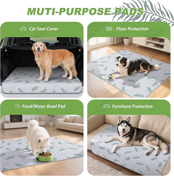 WanpeeGoo Washable Pee Pads for Dogs, 2Pack Reusable Puppy Pads, Super Absorbent & Leakproof Dog Pads, Anti-Slip Dog Pee Pads for Puppy Training & Incontinence, Leaf Pattern 24"x48"