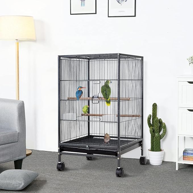 BestPet 35 inch Wrought Iron Bird Cage with Play Open Top and Rolling Stand,Large Parrot Cage Bird Cages for Parakeets,Cockatiel, Canary, Finch, Lovebird, Parrotlet,Pigeons (35 inch)