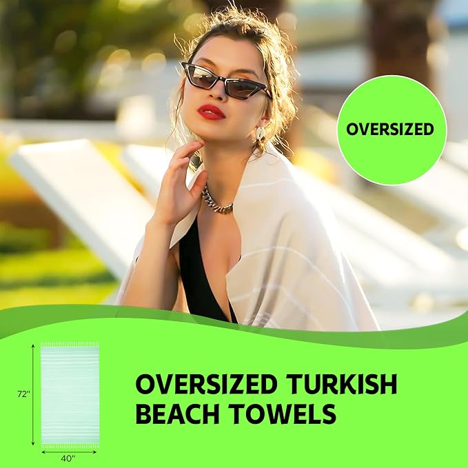 HAVLULAND Turkish Beach Towels Oversized 72"x40" -100% Cotton Bath Towel | Sand Free, Quick Dry, Absorbent & Lightweight, Compact Travel Towel, Large Pool Towels - White