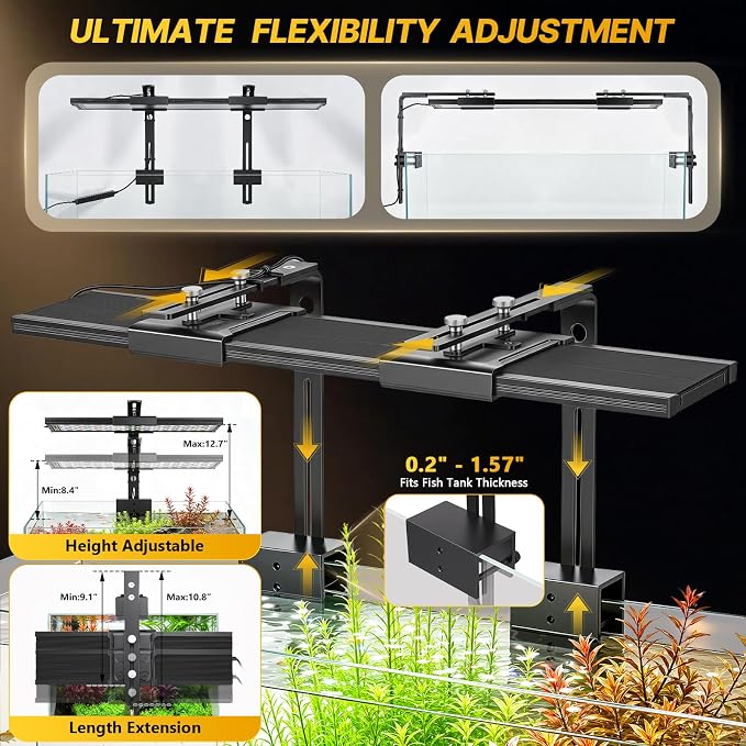 fishkeeper Clip-on Planted Aquarium Light, 6 Row LED, 48W, Dual Light Riser | 32-40in Full Spectrum Fish Tank Light with 24/7 Natural Mode, DIY Mode, Adjustable Height/Front-to-Back Aquarium Lamp Holders