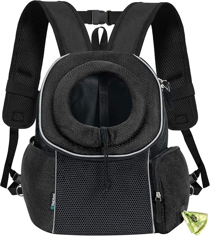 PetAmi Dog Front Carrier Backpack, Ventilated Adjustable Dog Pet Cat Chest Carrier Backpack, Dog Carrier for Hiking Camping Travel, Small Dog Puppy Medium Cat Carrying Bag, Max 10 lbs, Black