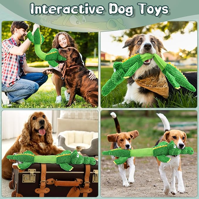 WOWBALA Interactive Squeaky Dog Chew Toy, Ideal Dog Toys for Small, Medium & Large Dogs, and Tug of War Lovers - Stuffed Plush Crocodile -Shaped Pet Toys