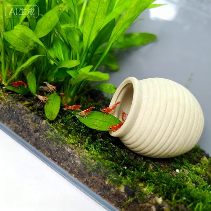 SpringSmart Aquarium Decor Rock Betta Fish Tank Decorations Ceramic Hideout Stone for Fish Shrimp Turtle Crab to Breed, Rest and Play, Small Fish Bowl Hiding Cave, Pot Shaped Betta Toys