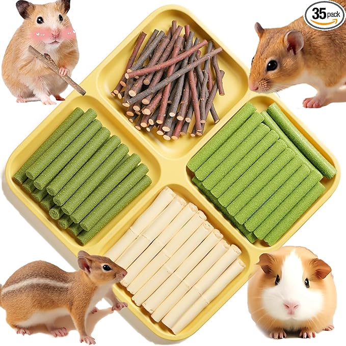 Rabbit Toys 142g/5.0oz Bunny Chew Treats Timothy Hay Sweet Bamboo Snack Guinea Pig Molar Branch Toy Apple Stick Alfalfa Food for Cleaning Teeth Grinding Dental for Hamster Squirrel Chinchilla