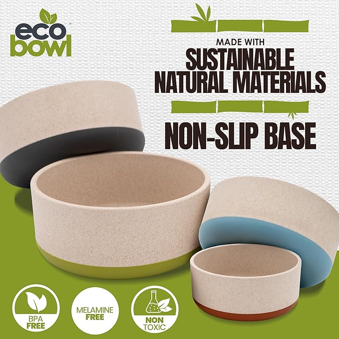 Palz&Co EcoBowl with Lid for Dogs & Cats, 48 oz Blue - Natural Bamboo Pet Bowl with Non-Slip Base, Pet Food and Water Dish, Dishwasher Safe