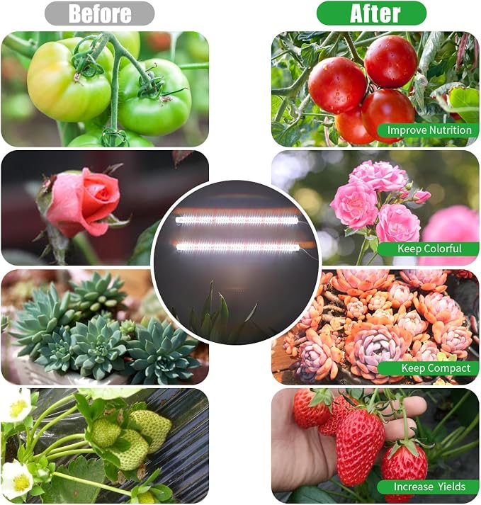 16‘’ LED Grow Light Strips for Indoor Plants, Full Spectrum 120 LEDs with 4 Install Methods, 6/12/16H Timer, 10 Dimmable Levels, 3 Switch Modes for Seedling Succulent Sunlike Strip (2 Head 1 Pack)