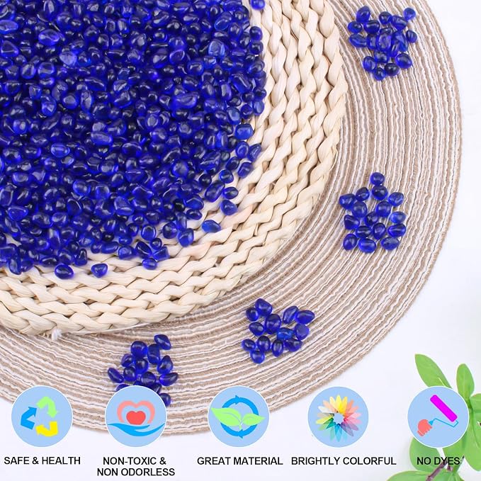 Keedolla 15 Oz Aquarium Glass Marbles Fish Tank Rocks, Decorative Glass Pebbles Gemstones for Aquarium Gravel Fish Tank Stones Vase Fillers DIY Crafts - Cobalt Blue