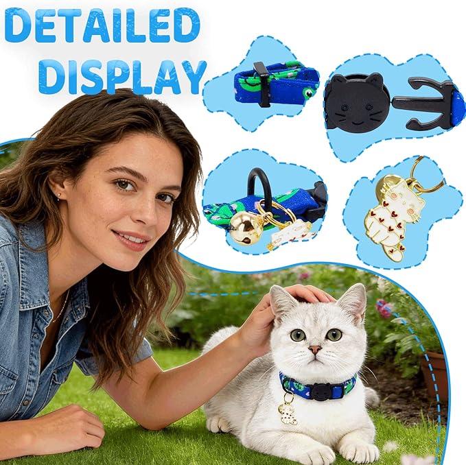 Elegant little tail 2 Pack Cat Collar-Animal Print Cotton Breakaway Cat Collars with Bell Pendant Kitten for Boy Safety Adjustable Collar for Small Cats Puppy