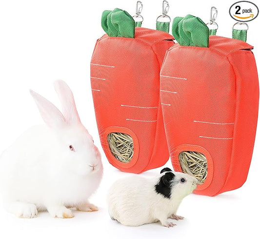 JanYoo Rabbit Food Dispensers Hay Feeder Bag for Guinea Pigs Accessories Storage Manger Hanging Capacity 0.26lb Large