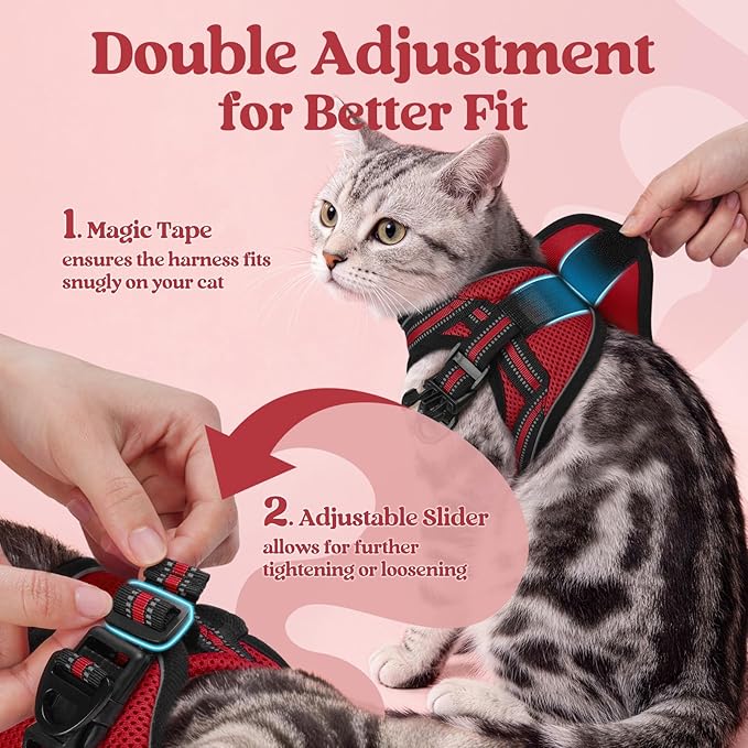 rabbitgoo Cat Harness and Leash Set for Walking Escape Proof, Adjustable Soft Kittens Vest with Reflective Strip for Cats, Comfortable Outdoor Vest, Red, S