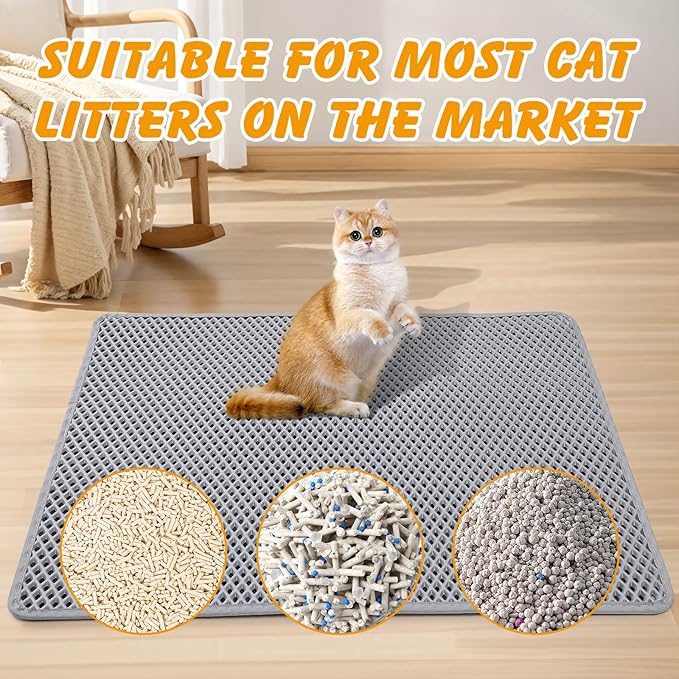 Double Layer Cat Litter Mat, 30x24 Inch Waterproof Litters Box Mat, Non-Slip Cat Mat for Litter Box