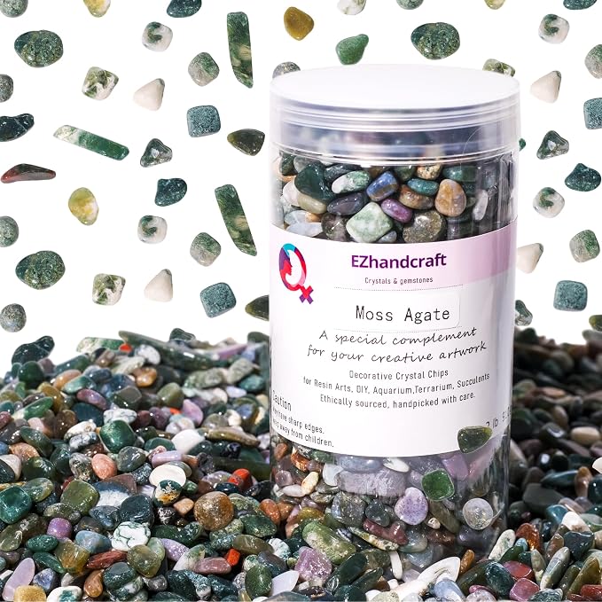 Moss Agate Chips Bulk 2lbs, 2400+ Pieces, 5-8mm Natural Gemstones
