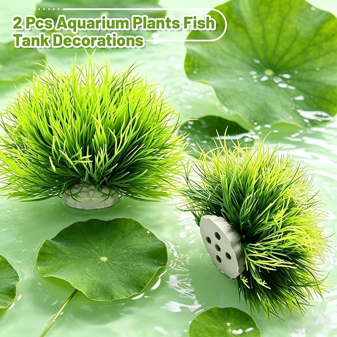 Biaungdo 2 Pcs Artificial Fish Tank Plants, Green Aquarium Plants Decor | Silk Aquarium Plants, Small Plastic Fish Tank Accessories, Natural Style Mini Grass Set Artificial Aquarium