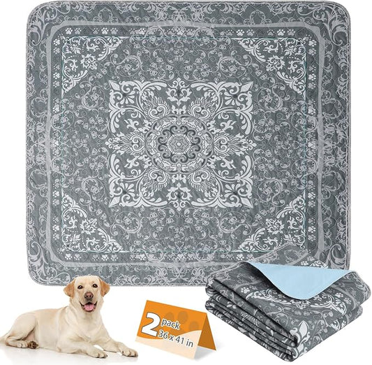 KOOLTAIL Washable Pee Pads for Dogs, 2 Pack Super Absorbent Reusable Puppy Training Pads Waterproof, Nonslip and Leak-Proof Dog Pee Pads, Large Pet Mats Whelping Pads for Floor, Crate, Couch 36*41