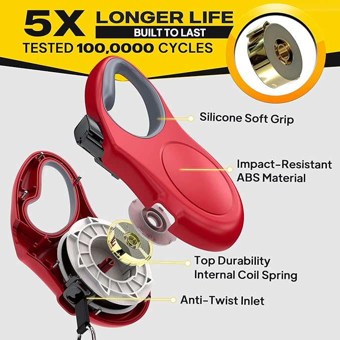Fida Retractable Dog Leash, 16ft Heavy Duty Pet Walking Leash for X-Small/Small/Medium/Large Dog or Cat up to 110 lbs, Tangle-Free. One-Hand Brake (Large, Red)