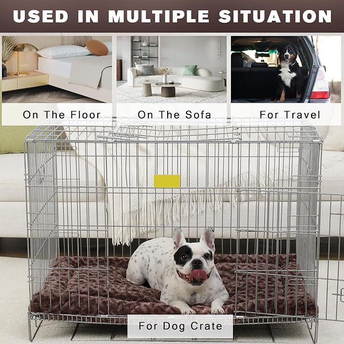 Washable Dog Bed Mat Crate Pad Soft Fluffy Pet Kennel Beds Dog Sleeping Mattress for Large Jumbo Medium Small Dogs, 30 x 19 Inch, Brown