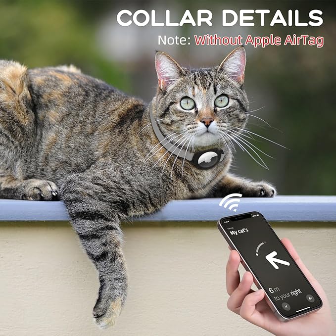 AirTag Cat Collars, Stretchy Collar with Apple AirTag Holder and Bell, Breakaway Ultra Design Elastic GPS Tracking Collars for Cats and Puppies, (7.5-12.5 Inch), Gray