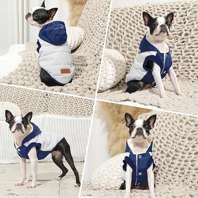 Vecomfy Fleece Lining Extra Warm Dog Hoodie in Winter for Medium Dogs Jacket Pet Coats with Hooded,Beige and Blue L