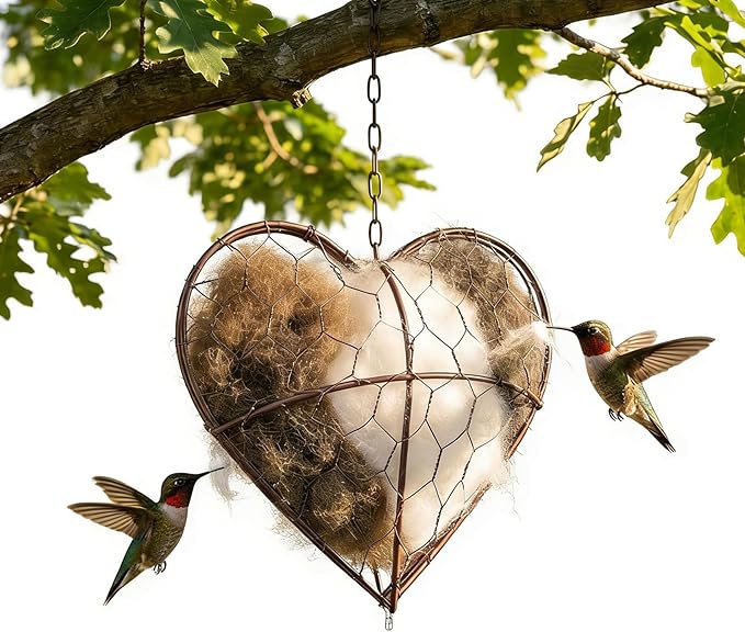 Alpaca Fiber Bird Nesting Heart - Refillable Bird Nesting Material Holder for Wild Birds, Hummingbird Nesting Material, Heart Shaped Nesting Material for Birds, Outdoor Garden Decor