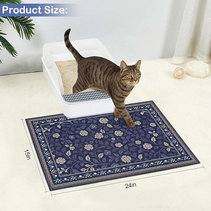 Glittme Cat Litter Mat with Non-Slip Bottom Litter Box Mat 24"X15" Litter Trapping Mat Easy to Clean Washable Cat Food Mat for Kitty,S