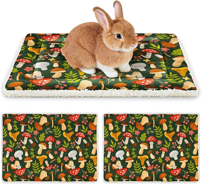Glittme 2Pcs Bunny Bed Rabbit Bed for Indoor Cage Soft Guinea Pig Bed Fleece Mat Pad Warm Small Animal Bedding Accessories for Hamster Ferret Washable Non-Slip Rabbit Hide House Liner