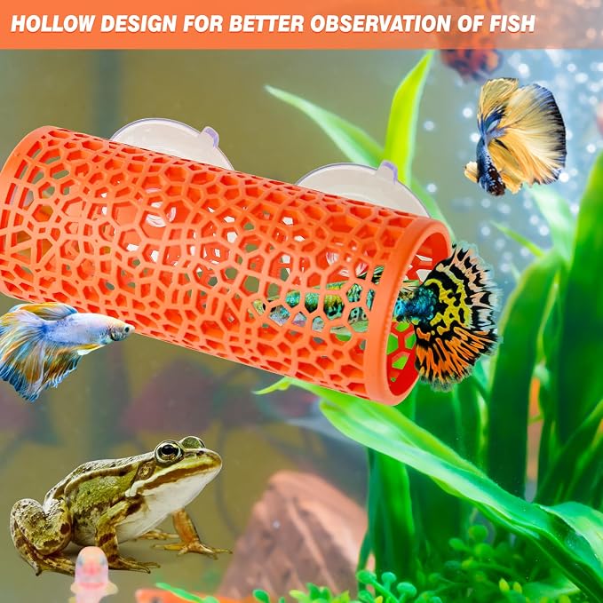 Abizoo Betta Tunnel Aquarium Cave Orange Hollow Coral Design, Betta Fish Toys Aquarium Ornament for Small Fish Shrimp Habitat Smooth Hammock Hideout Halloween Tank Decoration