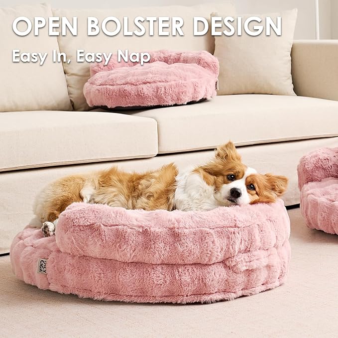 EHEYCIGA Dog Bed Medium Size Dog, Fluffy Small Dog Couch with Removable Washable Cover, Bolster Pet Sofa, Waterproof and Non-Slip, 30" x 30"x 8.5", Pink