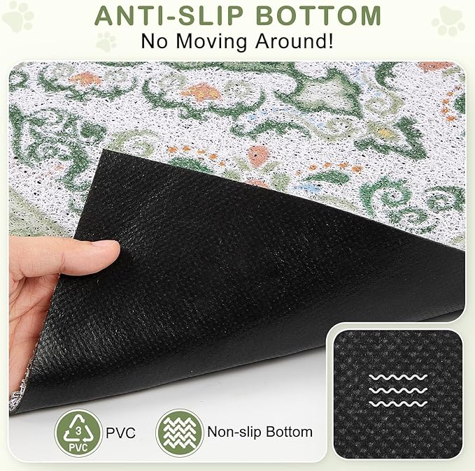 Unicorn Catcher Cat Litter Mat 40" x 30" Non-Slip Litter Box Mat Washable Litter Catcher Mat for Litter Box Indoor Food Mat Supplies Essentials, DarkSeaGreen