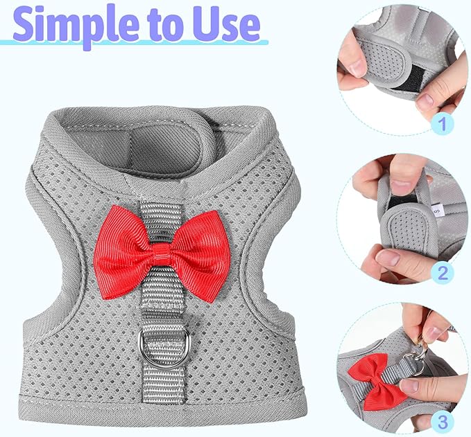 Bunny Leash and Harness Set, Breathable Rabbit Harness Vest, Adjustable Straps Design, Soft Mesh Harnesses for Puppies, Kitten, Guinea Pigs, Grey S