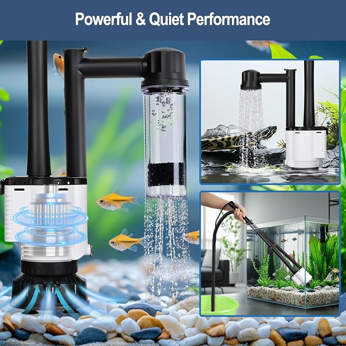 AQQA Electric Aquarium Gravel Cleaner, 8 in 1 Fish Tank Vacuum | 480GPH 30W with Water Changer Sand Washer Filter Pump Oxygen Boost, Gravel Vacuum for Freshwater Saltwater Turtle Tanks