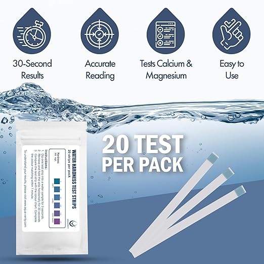 Water Hardness Test Strips – Pack of 20 – Fast & Accurate Results in 30 Seconds – Water Hardness Test Kit for Calcium & Magnesium Levels – Tap, Aquariums, Pools, Hot Tubs, and Appliances