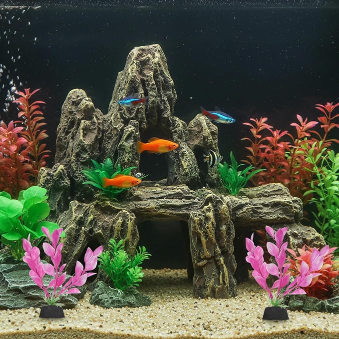 2 Pcs 4 Inch Small Aquarium Plants for Betta Fish Tank, Aquarium Plants Decorations Fish Tanks Plants Leaf Hammock Water Grass Decoration(Pink)