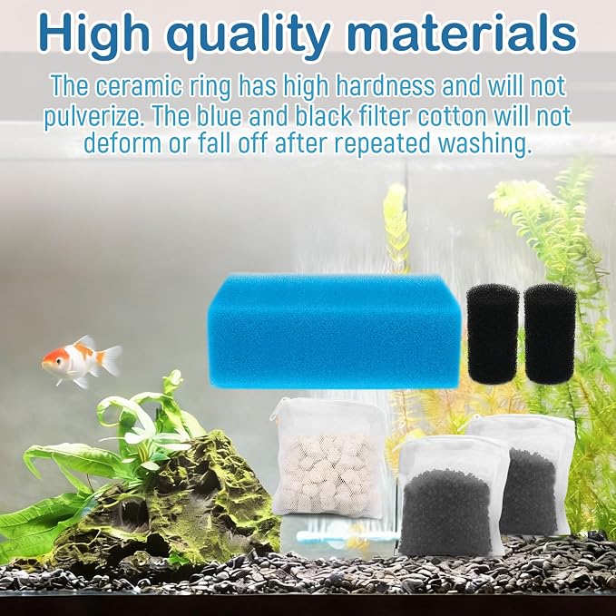 Aquarium Media Maintenance Kit Replacement for Fluval AC50 Power Filter | Includes 1 Blue Foam Filters, 2 Intake Strainer Sponge,1Pack Ceramic Rings and 2 Pack Activated Carbon